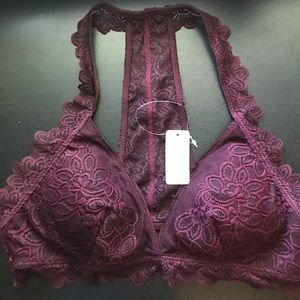 NWT Aerie Lace Bralette Halter Racerback Bra Plum